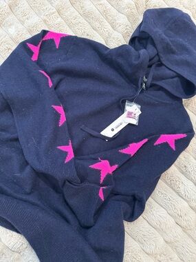 Aqua Peacoat Navy Sweater with Pink Star Trim